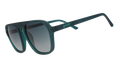 Three-quarter angle view of translucent teal Retro Gs wth green gradient lenses.