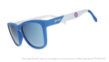 Three-quarter angle view of blue and white Cubs sunglasses featuring the classic Wishbone C logo on the arm.