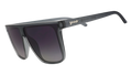 Three-quarter angle view of translucent gray, flat-top Fly G sunglasses with gray gradient lenses.