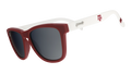 Three-quarter angle view of white and burgundy Texas A&M® Aggies™ sunglasses with chrome lenses.