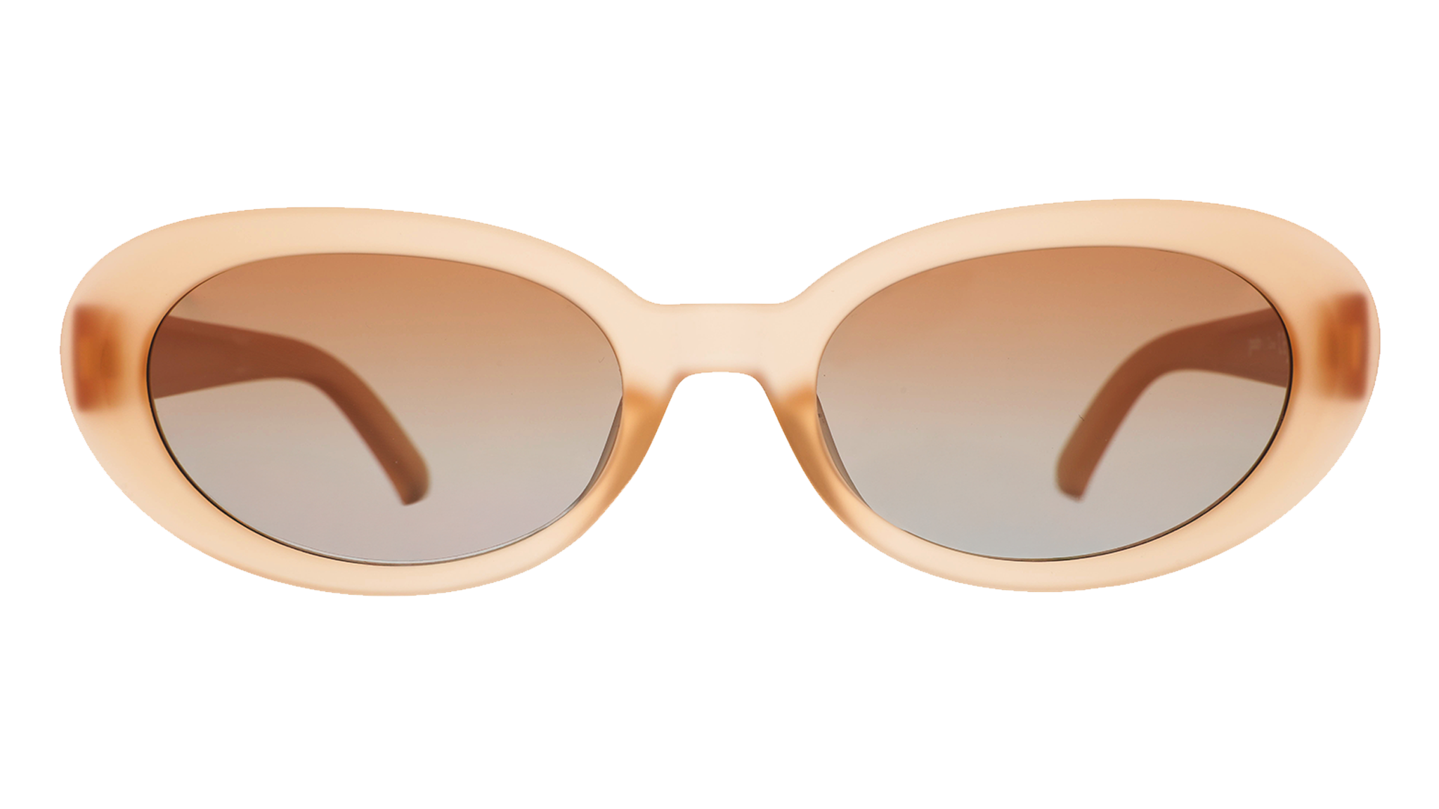 Front view of translucent pale peach oval Beat G sunglasses with orange-gold gradient lenses.