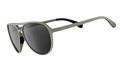 Three-quarter angle view of matte gray aviator sunglasses with non-reflective black lenses on a white background.