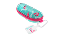 goodr sunglasses case, teal with pink flamingos and a hot pink zipper
