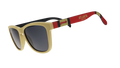 Three-quarter angle view of Major League Soccer Atlanta United shades. Gold+red frames. Black non-reflective lenses.