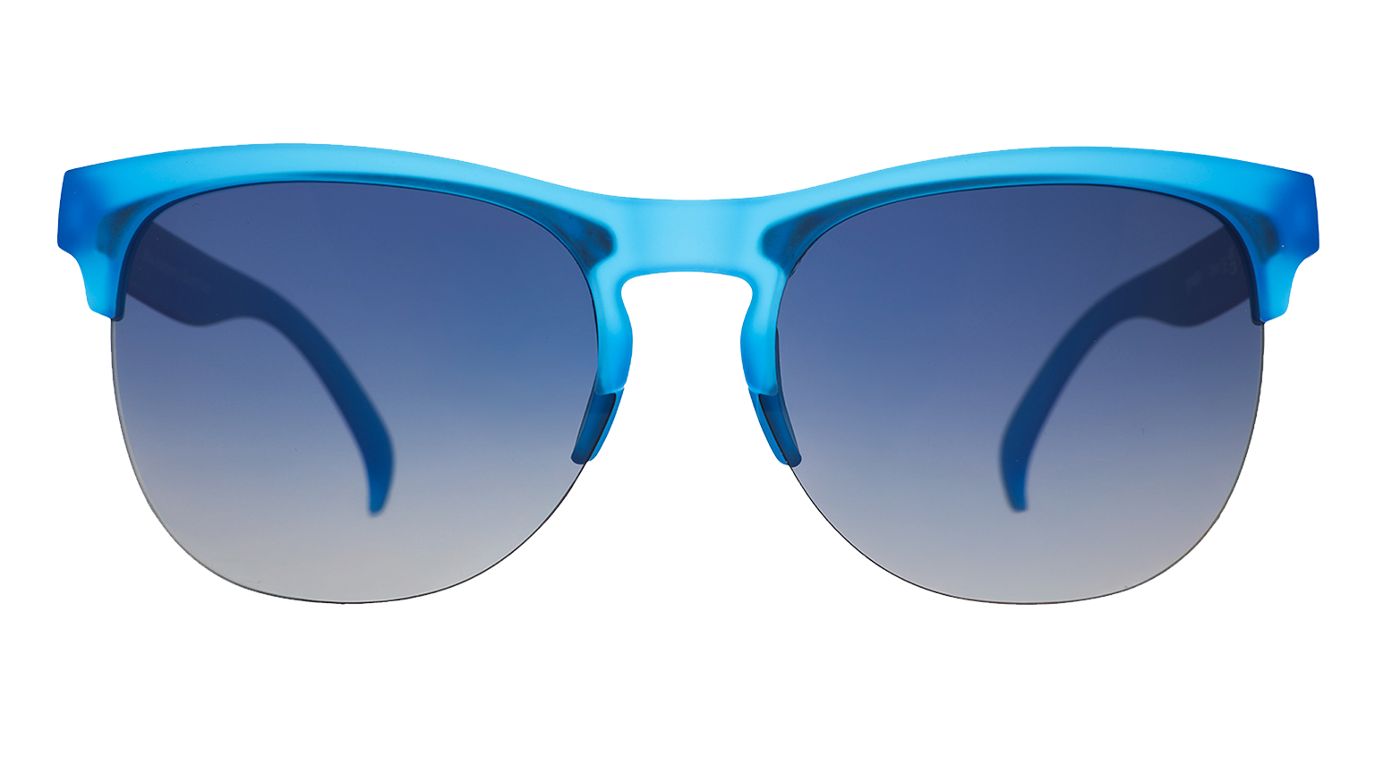 Front view of translucent blue half-rim Avant G sunglasses with blue gradient lenses.