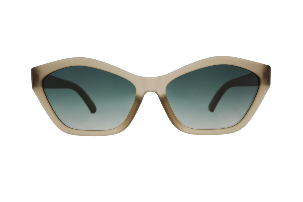 Beige sunglasses with gradient lenses on a white background