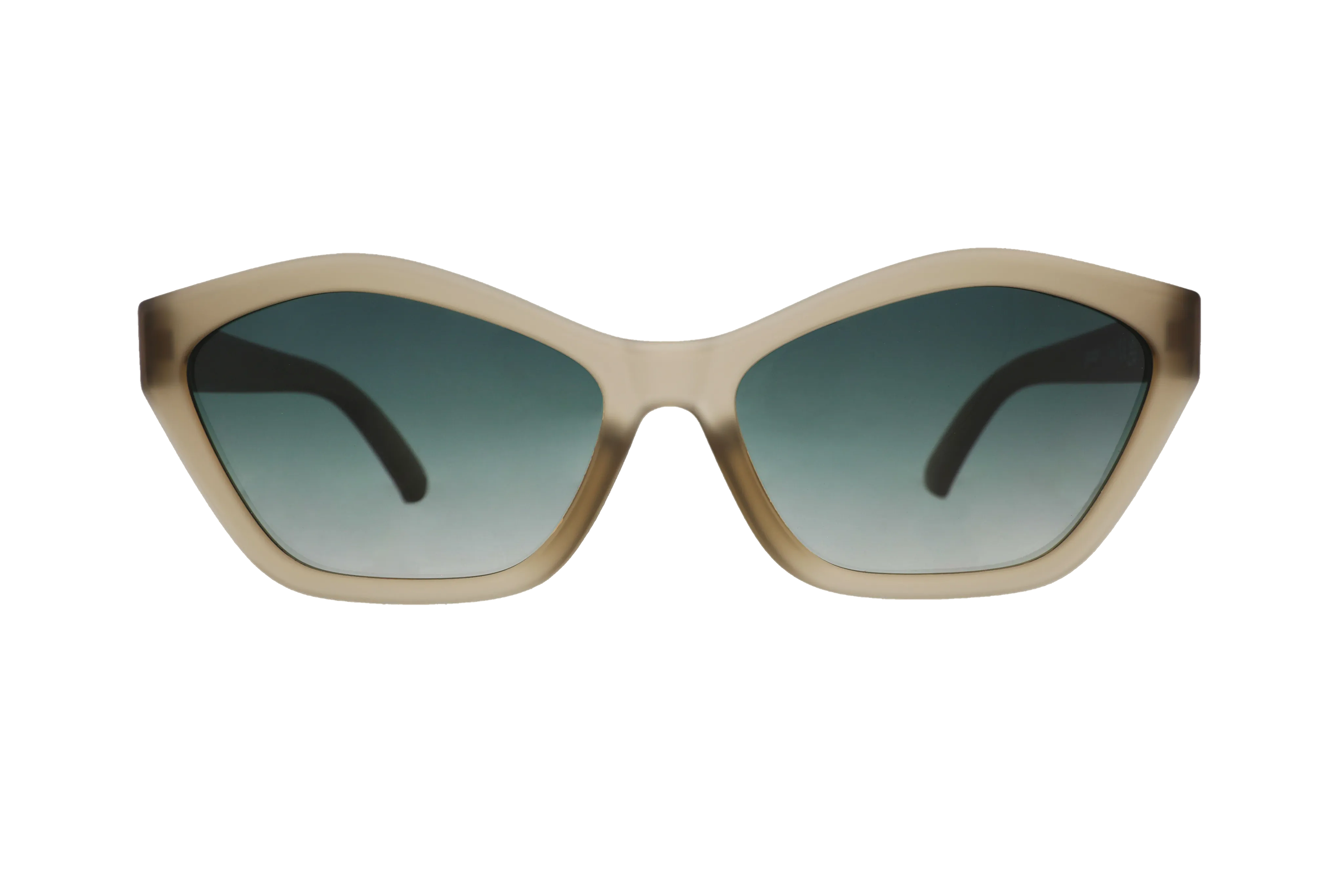 Beige sunglasses with gradient lenses on a white background