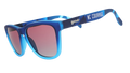 Three-quarter angle view of Atlantic blue frames with rose gradient lenses and NC Courage logo.