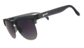Three-quarter angle view of gray translucent half-rim sunglasses featuring gradient gray lenses.