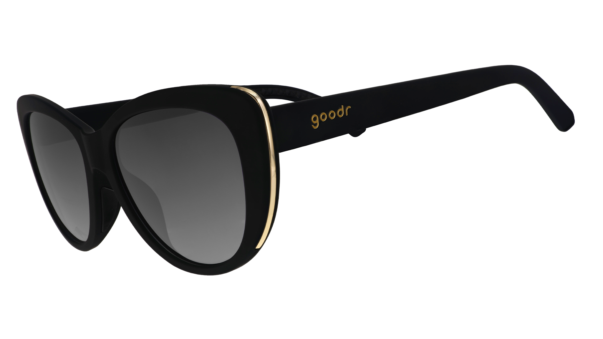 Black cat eye sunglasses with gold accents on the frame.