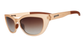 Three-quarter angle view of a pair of translucent brown cat-eye Cheetah Gs with brown gradient lenses.