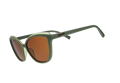 Green sunglasses with brown lenses on a white background
