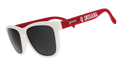 Three-quarter angle view of red & white Indiana University® shades with black lenses representing the Hoosier Nation™.