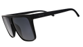 Three-quarter view of black wide-fit, oversized flat-top sunglasses with black non-reflective lenses.