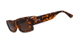 Three-quarter angle view of tortoiseshell rectangular sunglasses with brown polarized lenses against a white background.