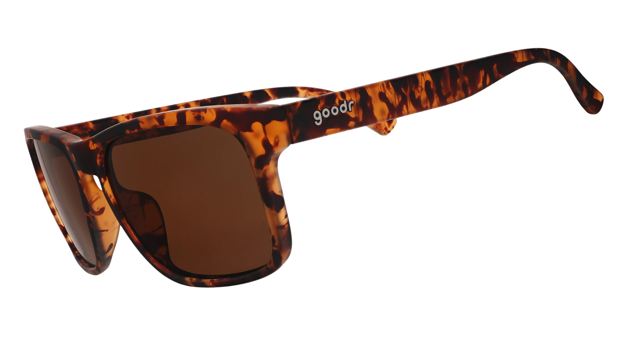 Three-quarter angle view of brown tortoiseshell Grand G frames with brown non-reflective lenses.