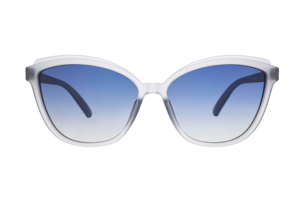 Sunglasses with blue gradient lenses on a white background