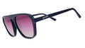 A pair of dark blue goodr sunglasses with gradient pink lenses, on a white background.