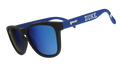 Three-quarter angle view of blue and black Duke University® Blue Devils® sunglasses with blue lenses.