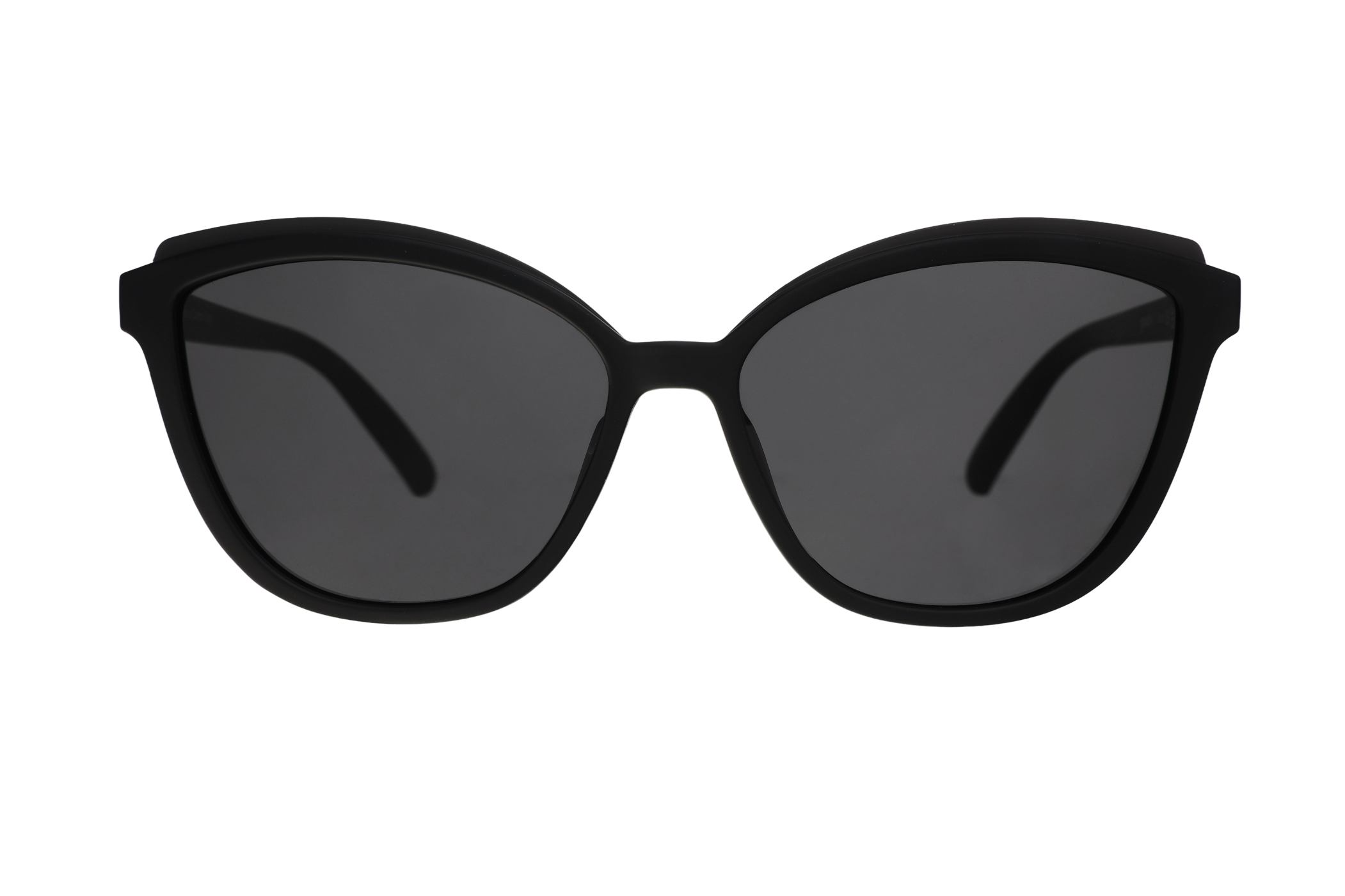 Black sunglasses with dark lenses on a white background