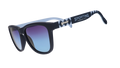 Three-quarter angle view of Major League Soccer Sporting KC shades. Navy+blue frames. Dark blue gradient lenses.