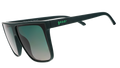Three-quarter angle view of deep green oversized flat-top sunglasses with green gradient lenses.